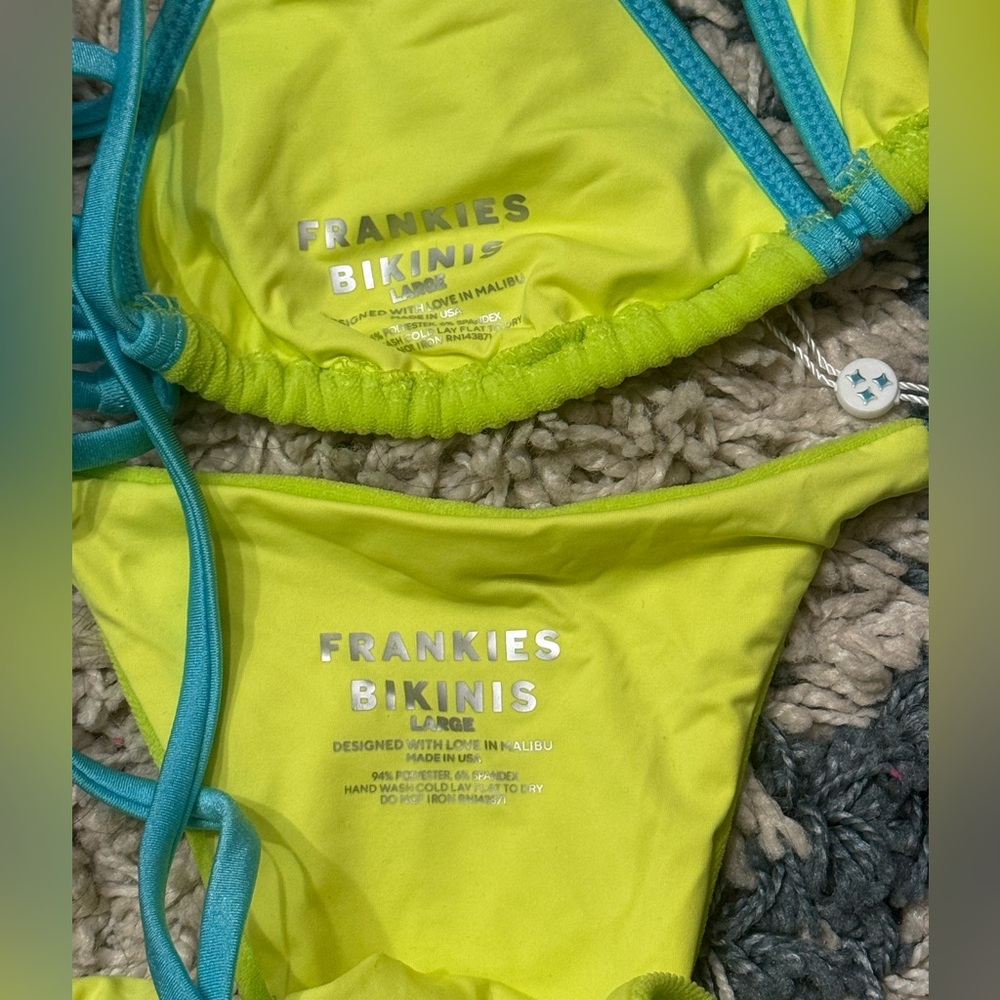 Frankie’s Bikinis Tia Terry Triangle Bikini Set Top and Bottom Size Large Green - Picture 9 of 9
